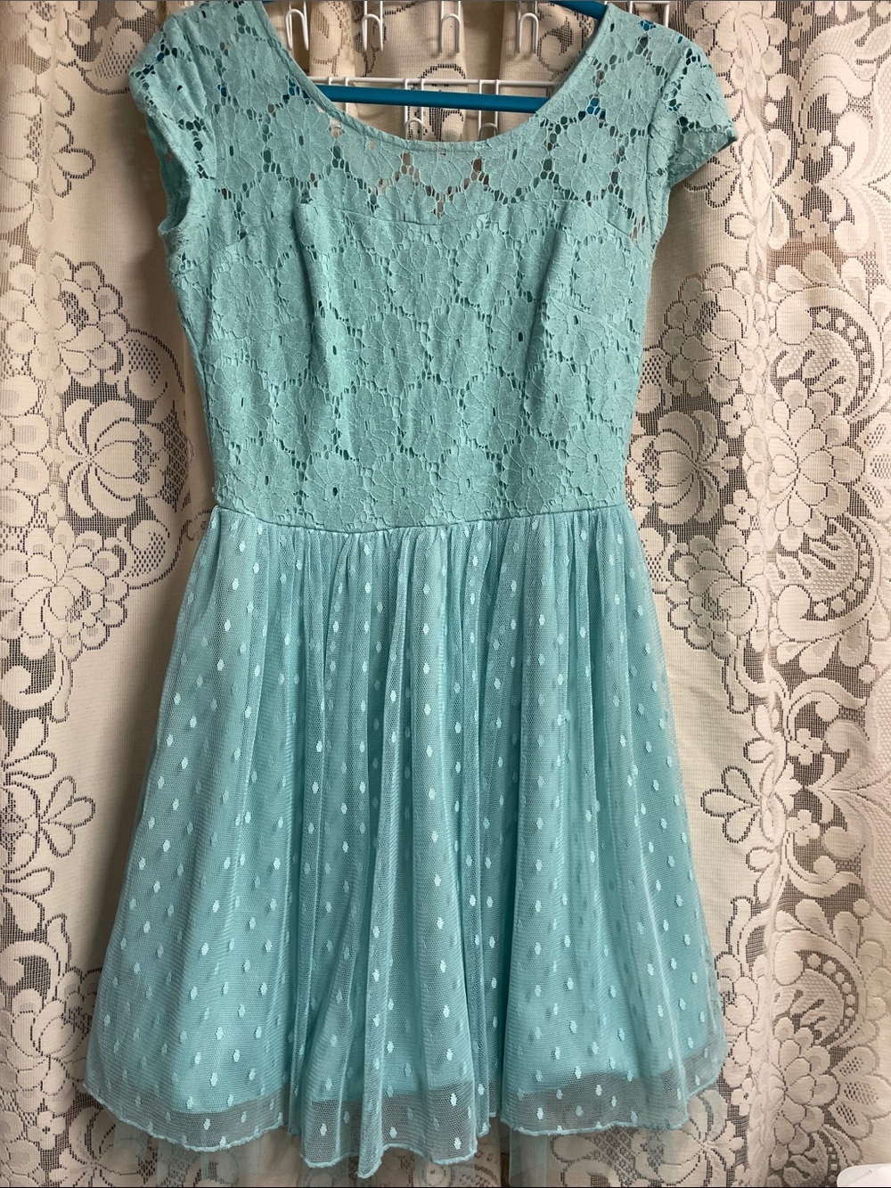 My Michelle Aqua Lace & Tulle Mini Dress size 7